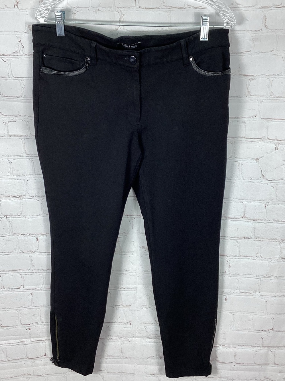 WHBM Skinny Leg Zipper Ankle Black Stretchy Pants Women’s 12R Faux Leather Trim